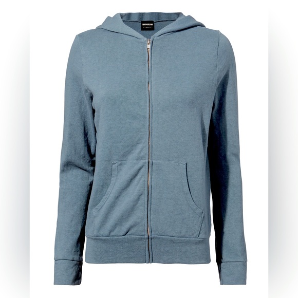 Monrow Tops - NWT Monrow Fleece Zip Up Hoodie in Blue Steel